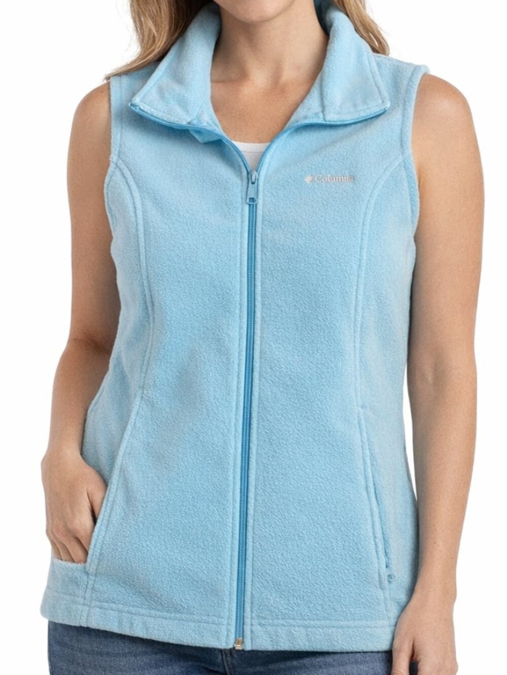 Columbia Light Blue Full‑Zip Fleece Vest